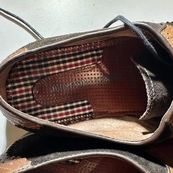 Johnston & Murphy Ellington wingtip sheepskin brown leather black suede oxfords - Picture 6 of 8